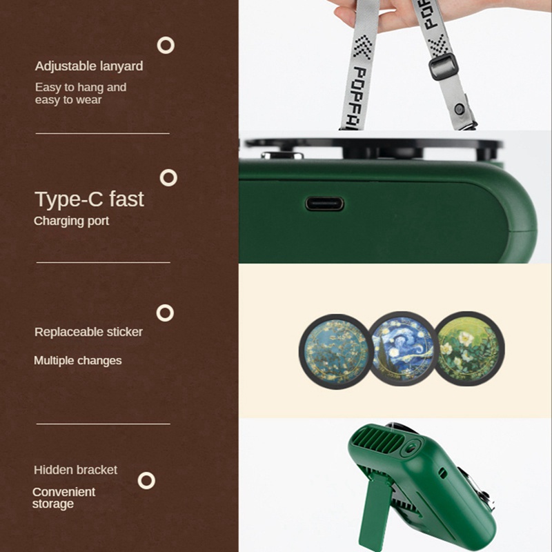 Quạt Làm Mát Để Bàn / Văn Phòng Có Dây Đeo Cổ Phong Cách Retro