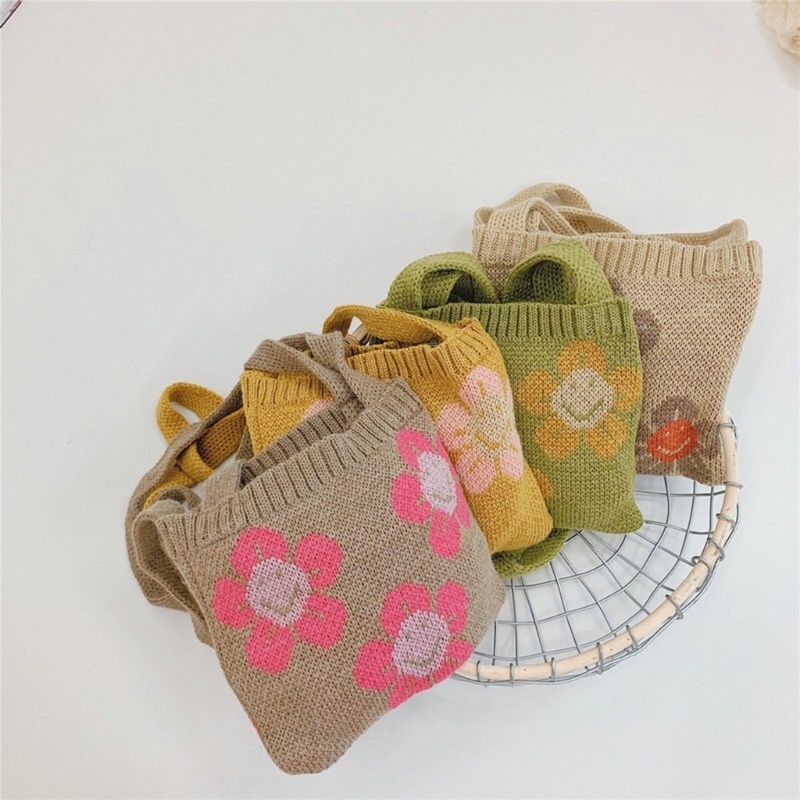 Túi Đeo Chéo Đan Len Mini Hình Hoa Hướng Dương Dễ Thương Cho Bé Gái