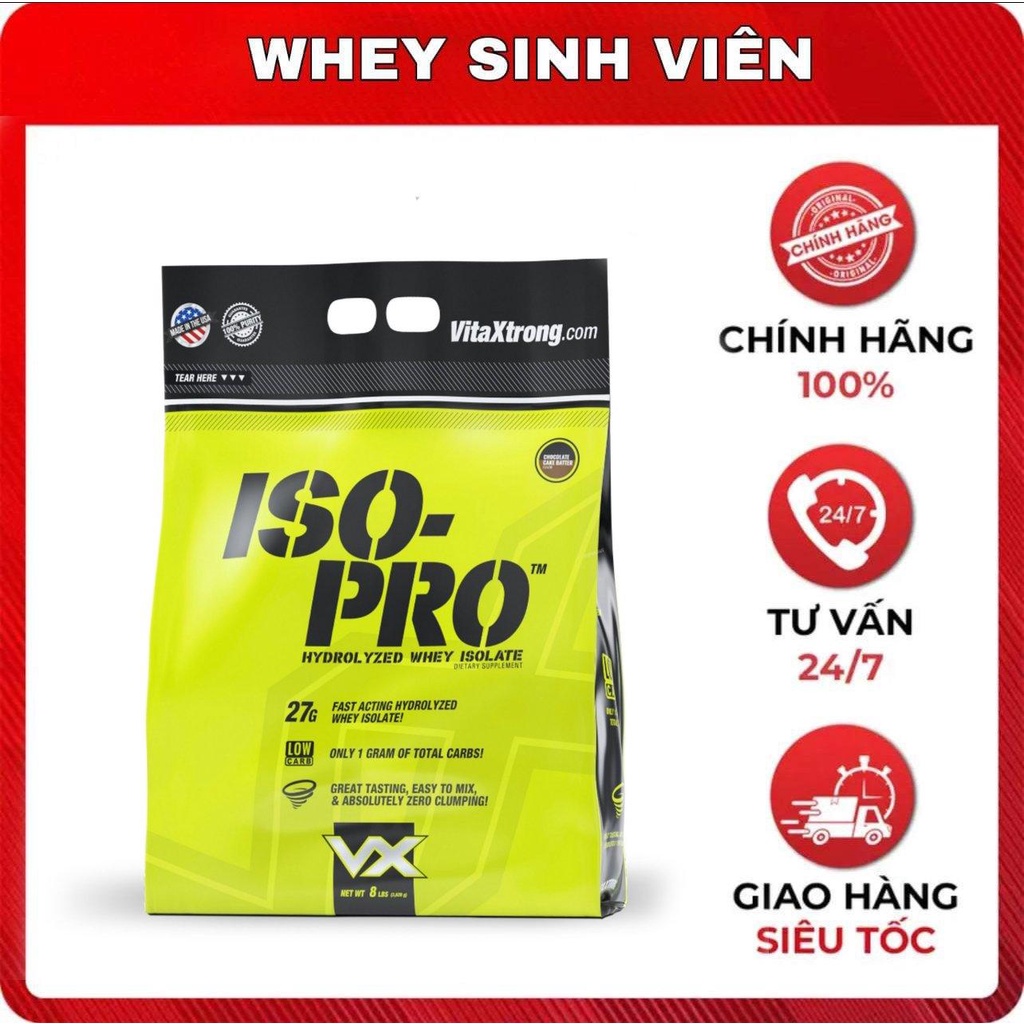 [Chính hãng]  Iso pro 8lbs Thực phẩm bổ sung Tăng Cơ Nhanh 100% Hydrolyzed Whey Isolate Vitaxtrong Iso Pro 8 Lbs 3.64 Kg