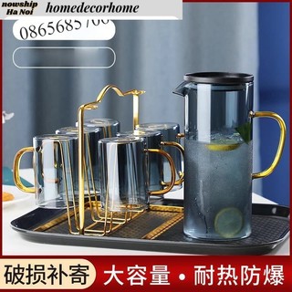 Bộ 1 bình 6 cốc thủy tinh Ocean đại dương đổi màu xanh nước biển Thủy tinh ánh xanh