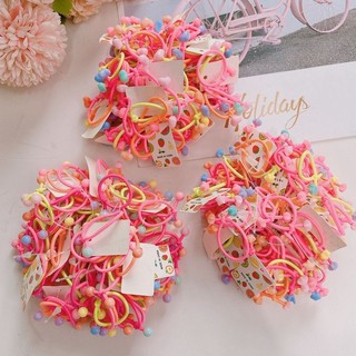 Set 10 Dây Cột Tóc Co Giãn Đính Hạt Đỏ Dễ Thương Dành Cho Trẻ Em