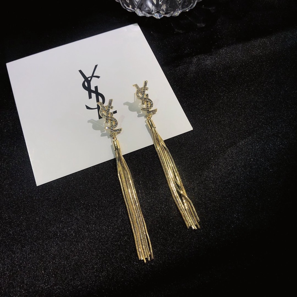 Khuyên Tai Tròn Khắc Chữ YSL Bằng Thép Titanium Thời Trang