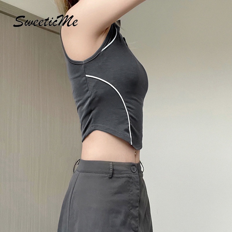 Áo Thun Thể Thao Sát Nách Phối Màu Tương Phản Có Khóa Kéo Thời Trang 2023 Cho Nữ