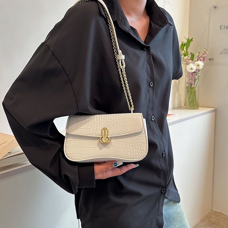Túi Xách Đeo Vai Hình Vuông Cỡ Nhỏ Họa Tiết Da Cá Sấu Phối Dây Xích Thời Trang Cao Cấp Cho Nữ