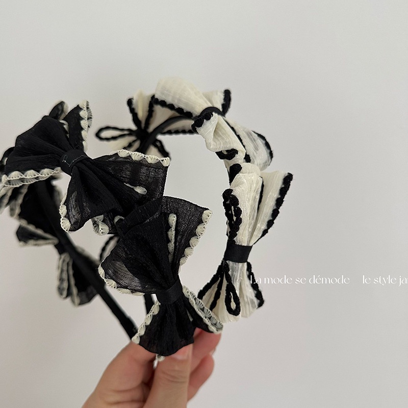 Băng Đô Nơ Màu Trắng Đen Phong Cách Nhật Bản Thời Trang Cho Nữ