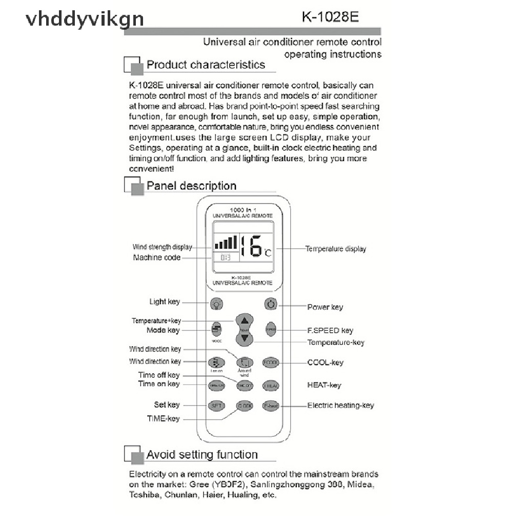 Điều Khiển Từ Xa Không Dây K-1028E AC Màn Hình LCD Cho Máy Lạnh