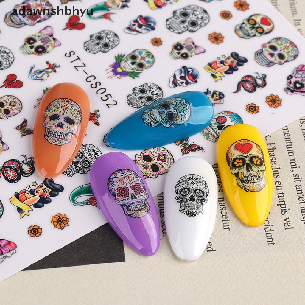 1 Tấm Sticker Đầu Lâu Dán Móng Tay Trang Trí Halloween