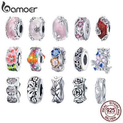 Bamoer Bạc 925 Dòng Mùa Xuân Mặt Dây Chuyền Hoa Vườn Miếng Đệm DIY Hạt Cho Vòng Tay