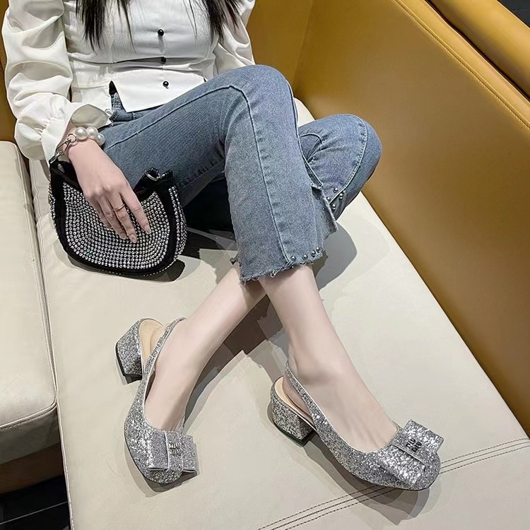 Sandal high-heeled square-shaped sandals glittering fashion for women HDRN
