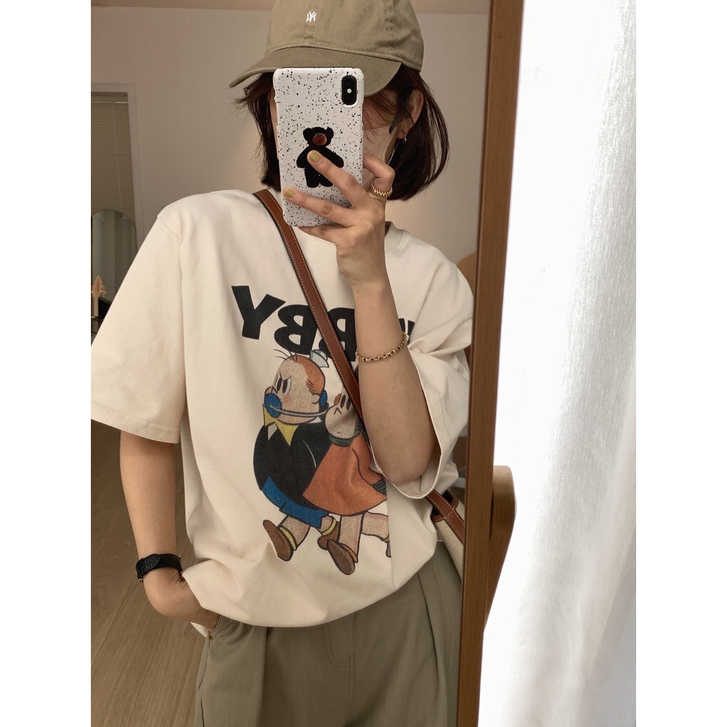 Áo Thun Tay Ngắn Cổ Tròn Dáng Rộng In Hoạt Hình Thời Trang Mùa Hè Cho Nữ