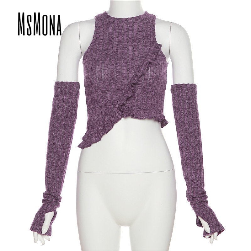 MsMona Áo Thun Cổ Tròn Dáng Ôm Màu Trơn Thời Trang 2023 Quyến Rũ Cho Nữ