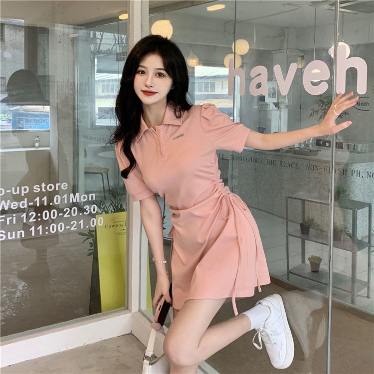 Đầm Thun Polo Ngắn Tay Phong Cách Hàn Quốc Thời Trang nữ Dành Cho Nữ váy hồng