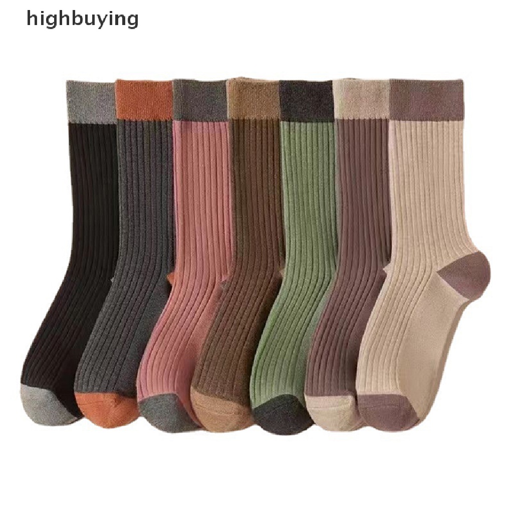 Hbvn Belle Vớ Cotton Cổ Vừa Màu Sắc Thuần Khiết Phong Cách Harajuku Kawaii