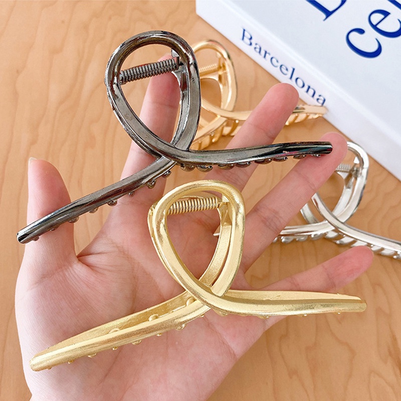 Kẹp Tóc Càng Cua Bằng Kim Loại Bóng Hình Cá Mập Sang Trọng Cho Nữ