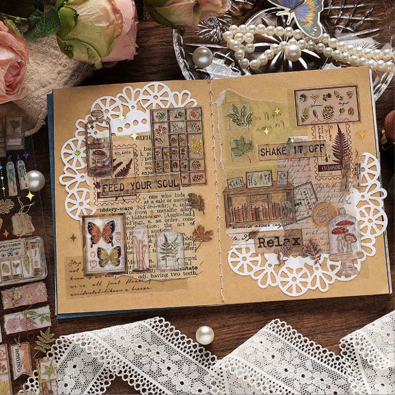 Set 3 tấm sticker PET lấp lánh mẫu các loại văn phòng phẩm lấp lánh