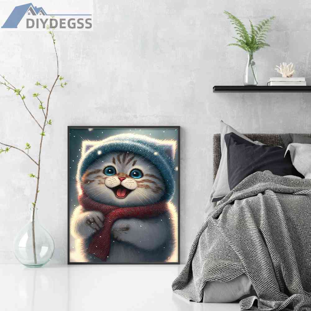 Tranh Đính Đá Kim Cương Toàn Bộ 5D DIY Hình Vẽ Mèo Trang Trí Nhà Cửa