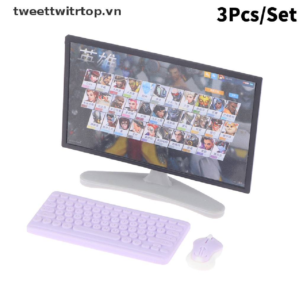 Set 3 Mô Hình TV + Chuột + Bàn Phím Máy Tính Trang Trí Nhà Búp Bê Tỉ Lệ 1: 12