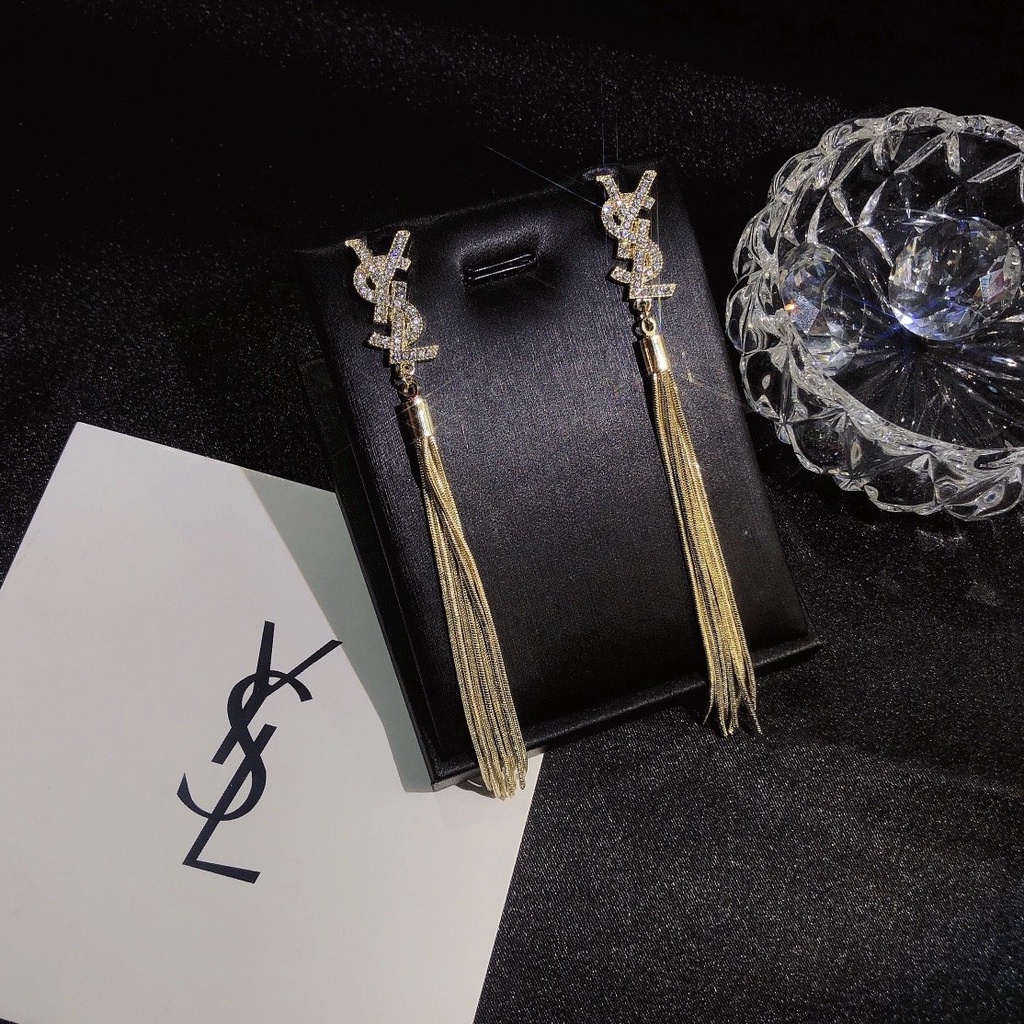 Khuyên Tai Tròn Khắc Chữ YSL Bằng Thép Titanium Thời Trang