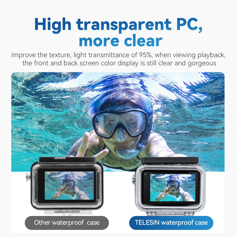 TELESIN 45M Waterproof Housing Case For DJI Action 3 Heat Sinking Underwater Case High Strength Protector Cover For Action 3