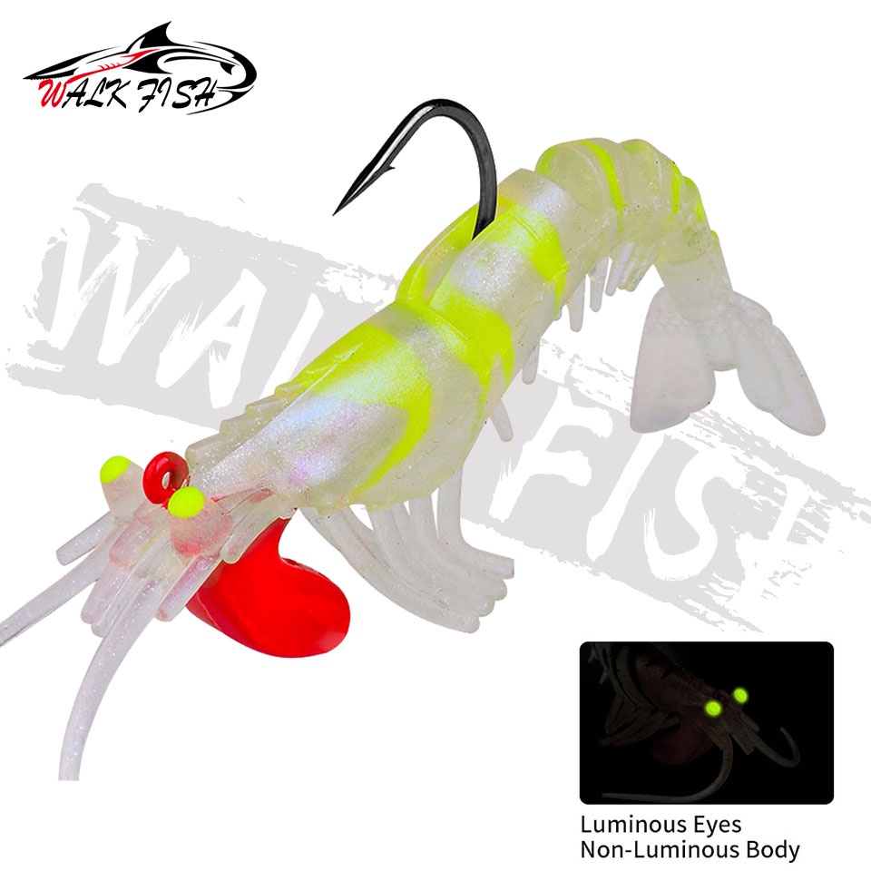 1 Mồi Tôm Giả Câu Cá Silicon Mềm Phát Sáng Trong Đêm 6g-12.5g-18.5g