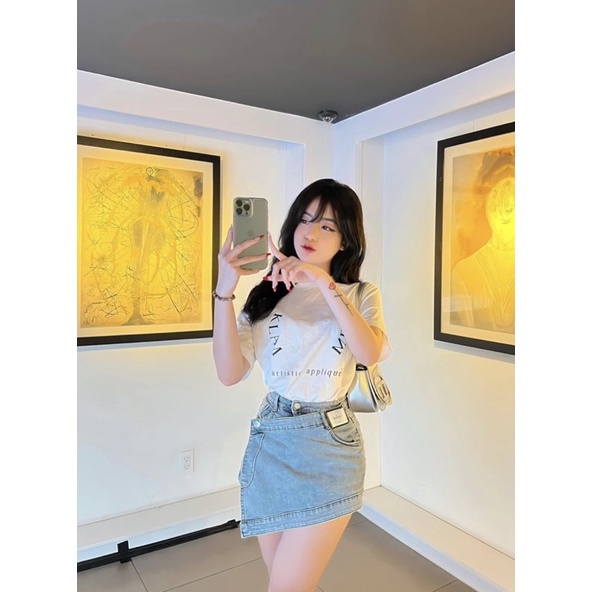 chân váy quần jean rách co giãn lưng siêu cao màu dơ ( hình thật kèm video)alohashop91