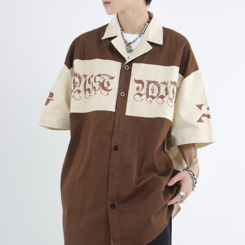 Áo Sơ Mi Tay Ngắn Dáng Rộng In Họa Tiết Đơn Giản Phong Cách Hip hop Thời Trang Mùa Hè Cho Nam