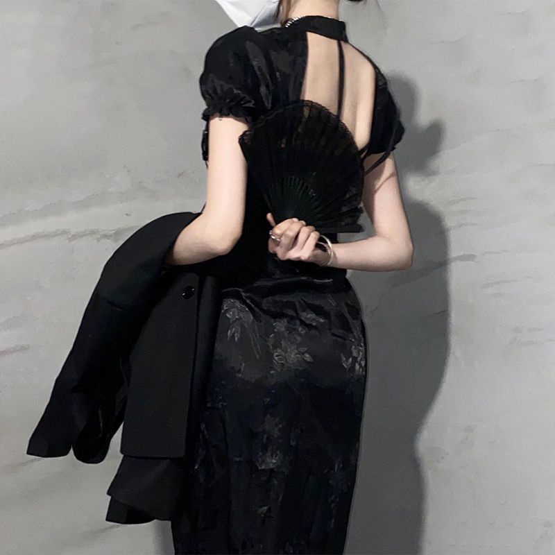 Set Đầm Sườn Xám Xẻ Tà Eo Hẹp Có Khóa Cài Phong Cách Retro Mùa Hè 2023 Mới