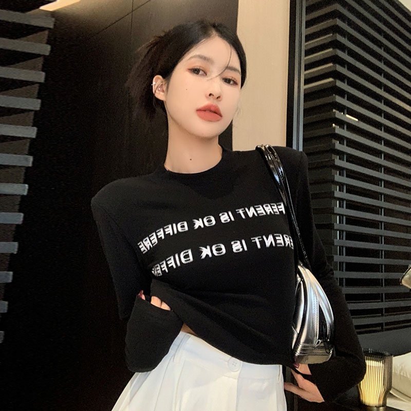 HIIXIIVI Áo Thun Tay Dài Dáng Ôm In Họa Tiết Độc Đáo Thời Trang Đường Phố Hàn Quốc Cho Nữ