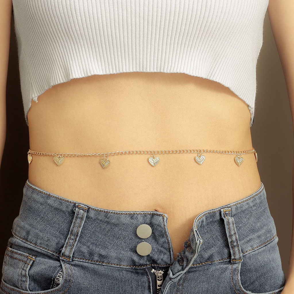 Ins Style Summer Beach Bikini Waist Chain Pentagram Love Pendant Sexy Girl Body Chain Female