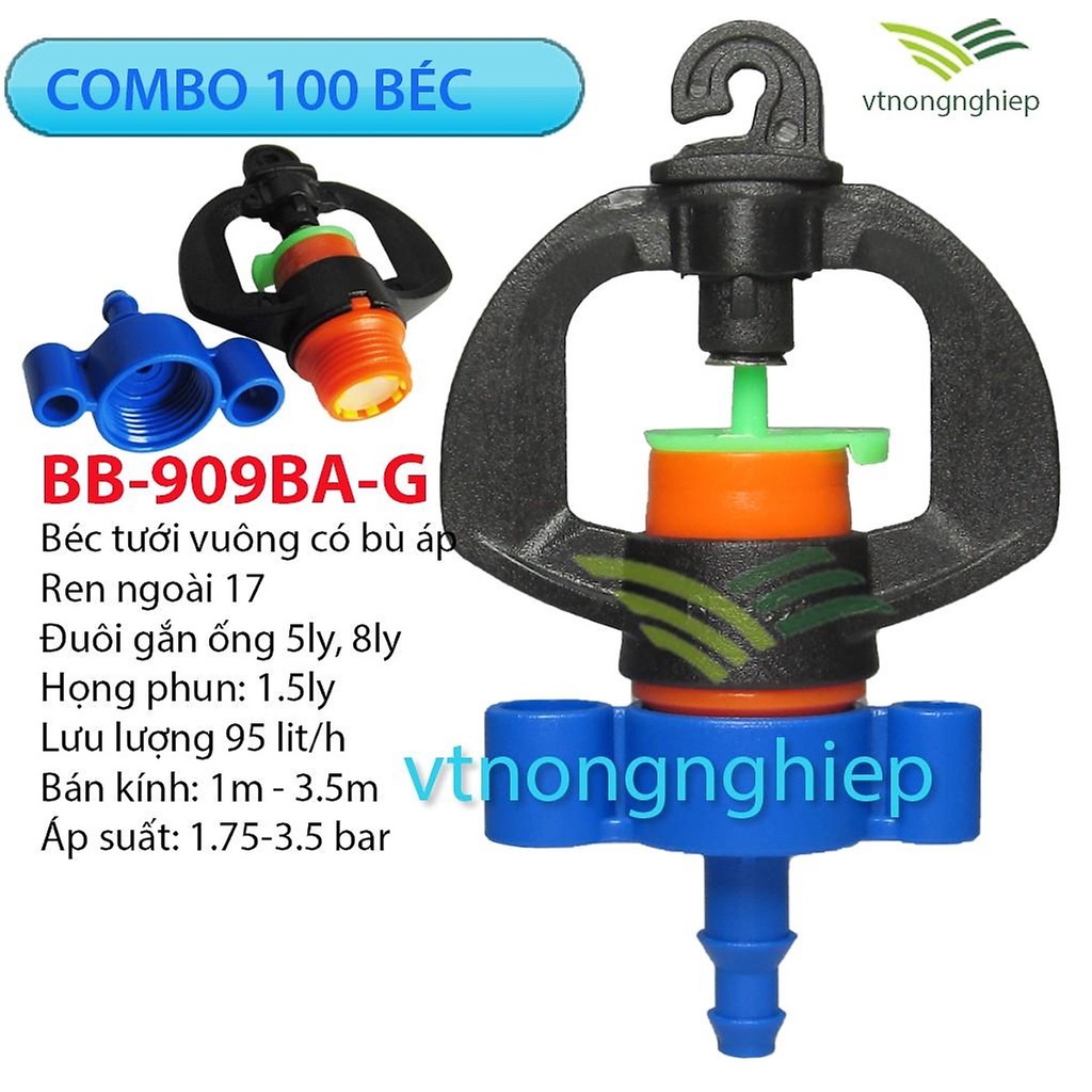 100 Béc tưới phun mưa bù áp BB-909BA-G 95(lit/h), béc tưới phun mưa, chuyên tưới gốc cây ăn trái - vtnongnghiep