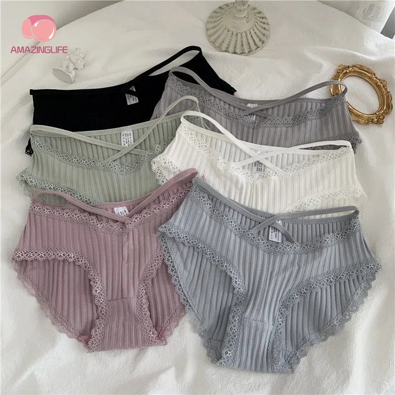 Quần Lót Lụa Phối Ren Dây Chéo Phía Trước Lưng Thấp Quyến Rũ Cho Nữ