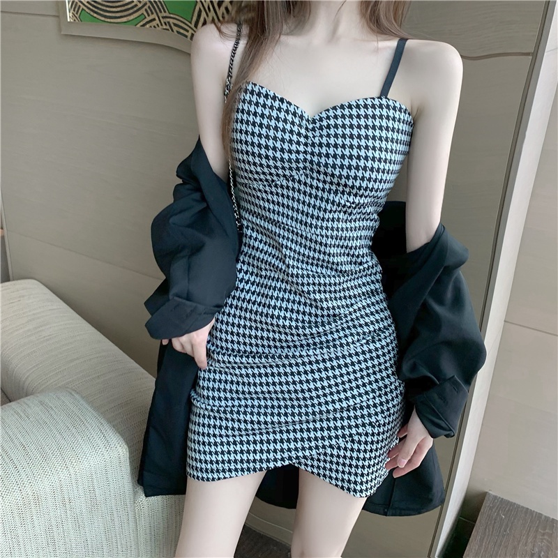 Váy không tay Phụ nữ Sexy V-Neck Thousand Bird Grip Slim Sling Mùa hè Skinny Dress  hka082