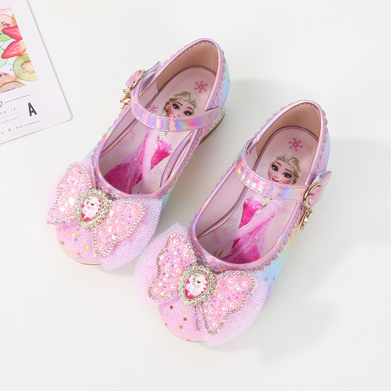 Giày Cao Gót Công Chúa Elsa Đính Đá Và Nơ Hoạt Hình Cho Bé Gái Size 23-36