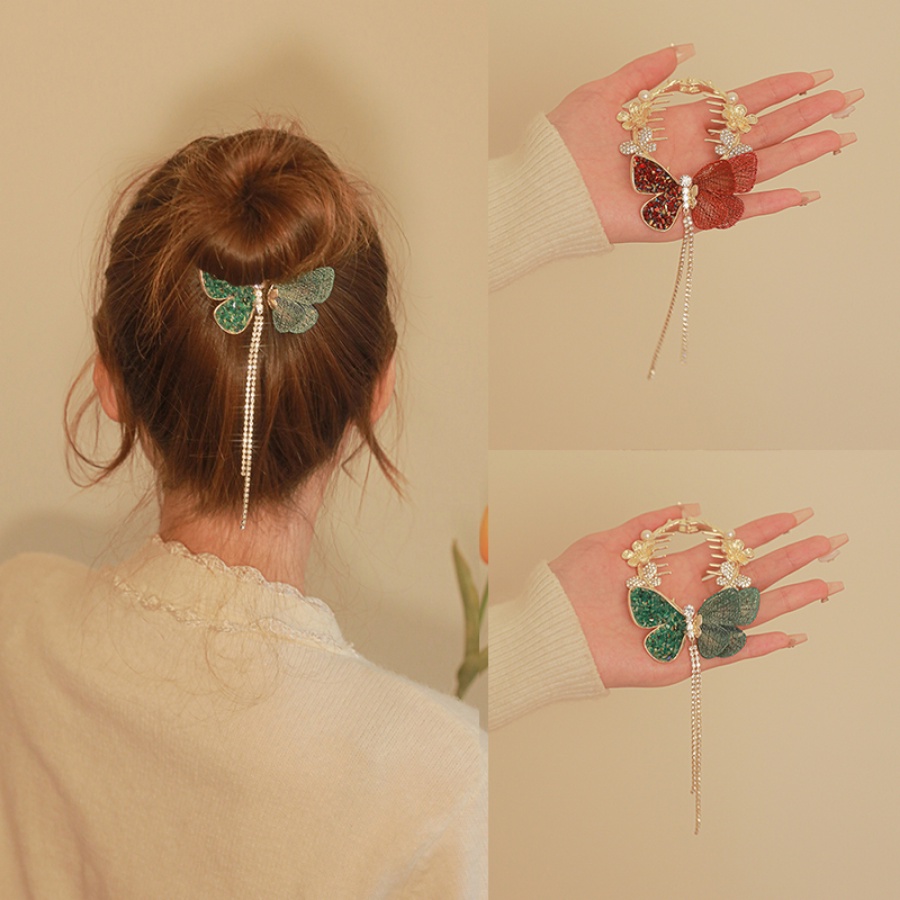 Kẹp Tóc Tua Rua Đính Đá / Ngọc Trai / Hoa / Bướm Bằng Hợp Kim Phong Cách Hàn Quốc Cho Nữ