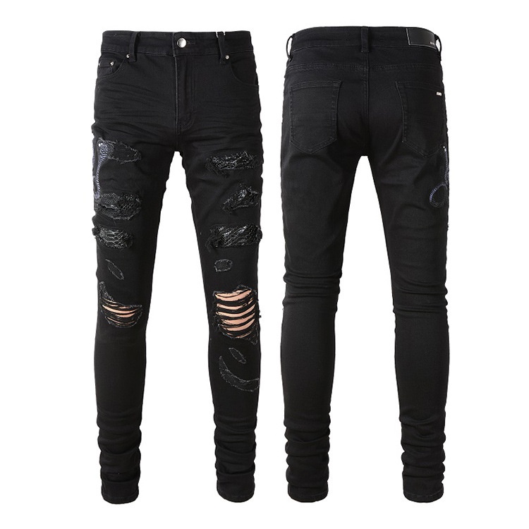 Quần Jeans Rách Thêu Họa Tiết Da Rắn Cá Tính Cho Nam