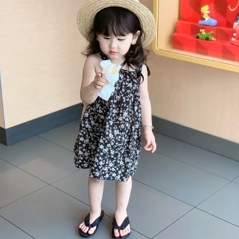 Đầm hai dây BEAR LEADER họa tiết hoa phong cách Hàn Quốc thời trang mùa hè 2023 cho bé gái 3-6 tuổi