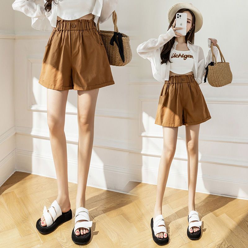 Quần Short Lưng Cao Ống Rộng Thoáng Khí Thời Trang Mùa Hè 2023 Phong Cách Hàn Quốc Cho Nữ