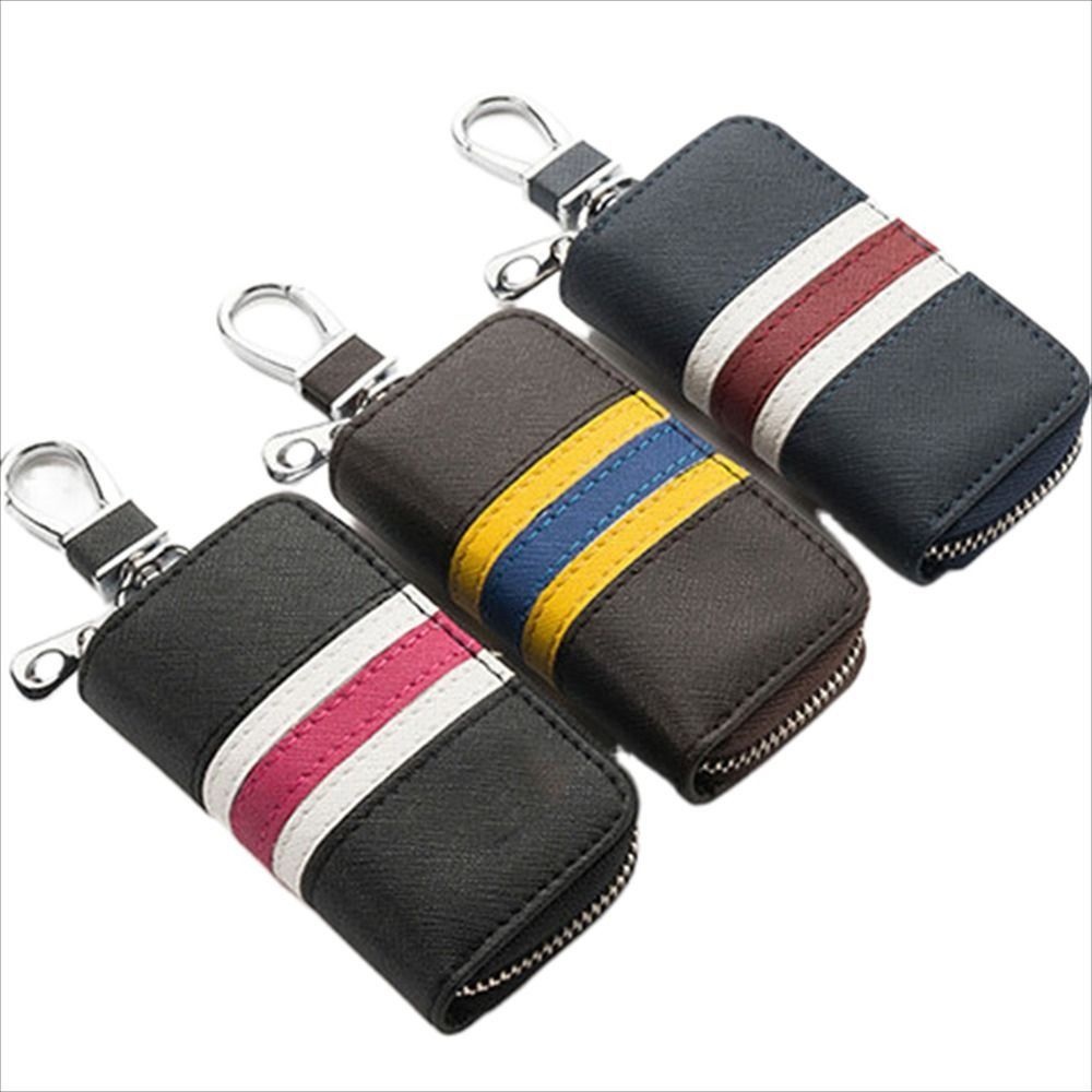 Túi Da Đựng Chìa Khóa Xe Hơi Mini Họa Tiết Kẻ Sọc Nhiều Màu Sắc Cho Nam Và Nữ Giá Đỡ