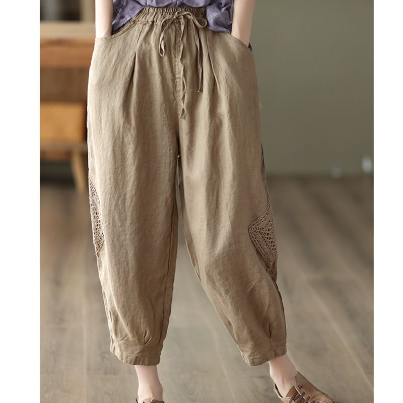 Ice cotton linen heavy hooked lantern pants harem pants women's pants clearance to pick up the original Japanese foreign trade single cotton linen large size loose thin