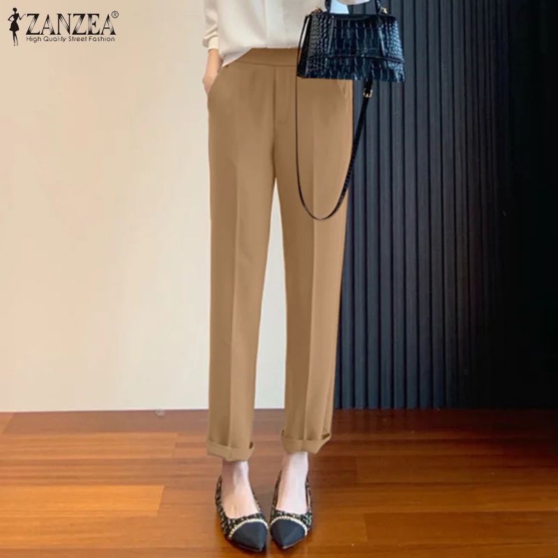 Quần dài ZANZEA lưng thun có túi thời trang thanh lịch cho nữ
