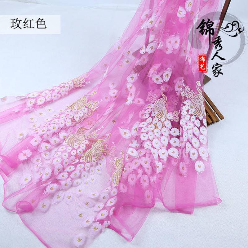 Vải Gạc Màu Đồng Hình Chim Công 150 * 100CM Trang Trí Váy Cưới