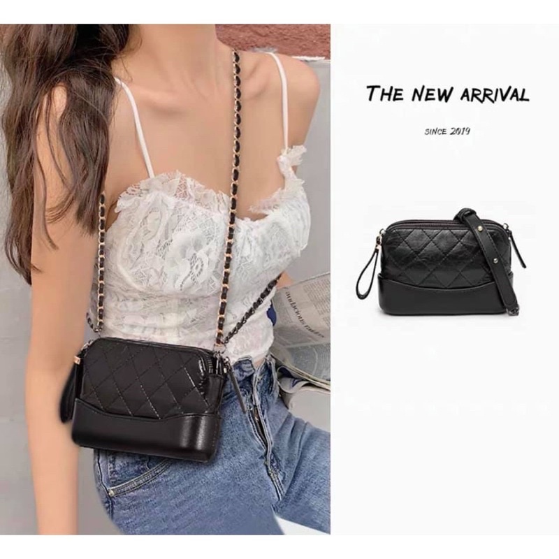 túi trần trám dây kép 2in1 dáng hobo nhiều ngăn có lót đỏ MP KEN