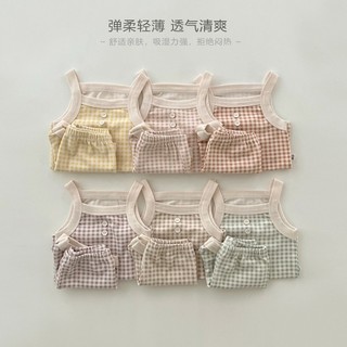 Bộ 2 dây quần short kẻ caro chất cotton mềm mại cho bé gái, Set bộ hai dây kẻ caro QC