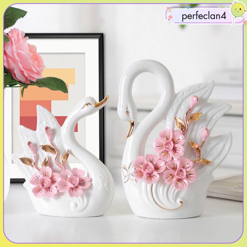 Set 4 Tượng Thiên Nga Trắng Bằng Gốm Trang Trí