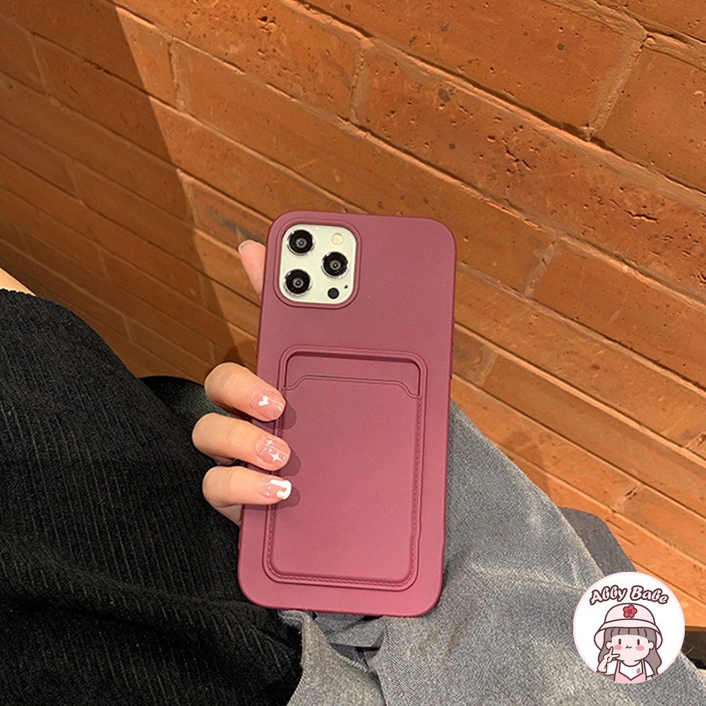 Ốp Điện Thoại Silicon Dẻo Màu Đỏ Rượu Có Ngăn Đựng Thẻ Chống Bụi Cho IPhone 14 Pro Max 13 12 11 Pro Max