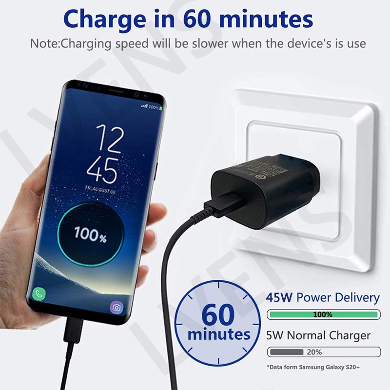 SAMSUNG Dây Cáp Sạc Nhanh Loại C 45W PD Cho GalaxyS23 S22 S21 S20 Ultra S10 Plus S10E Note 10 A81 A70