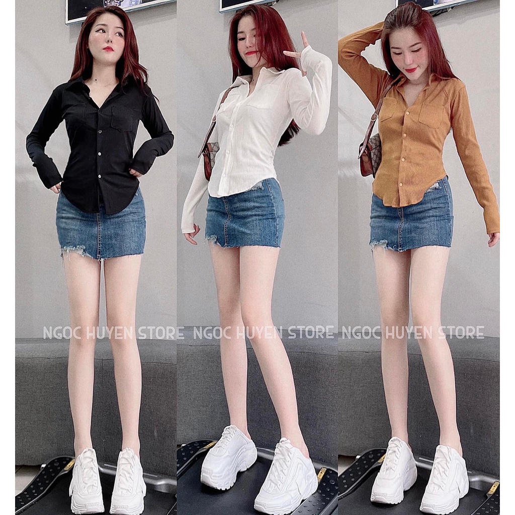 chân váy quần jean rách co giãn lưng siêu cao màu dơ ( hình thật kèm video)alohashop91