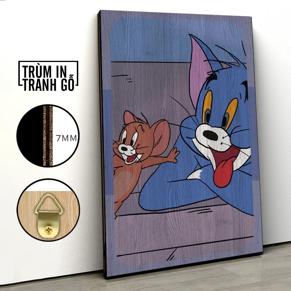 Tranh in gỗ trang trí nội thất Hoạt Hình Mèo Và Chuột Cute Tom And Jerry decor phòng ngủ phòng khách văn phòng