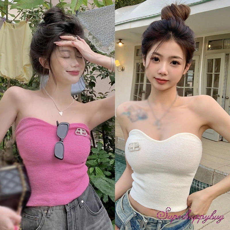 Áo Dệt Kim Không Dây Dáng Ôm Thời Trang Cho Nữ