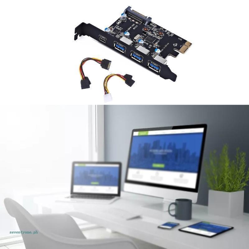 【seve*】 4-Port PCI-E to USB 3.0 Type-C Expansion Card USB 3.0 3-Port PCI-Express Card Desktop PC with Power Connector